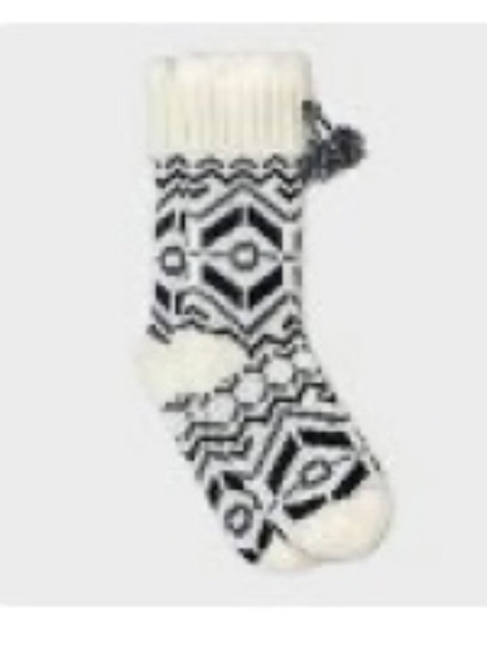 Nordic Pattern Knit Faux Shearling Lined Slipper Socks with Poms & Grippers NWT